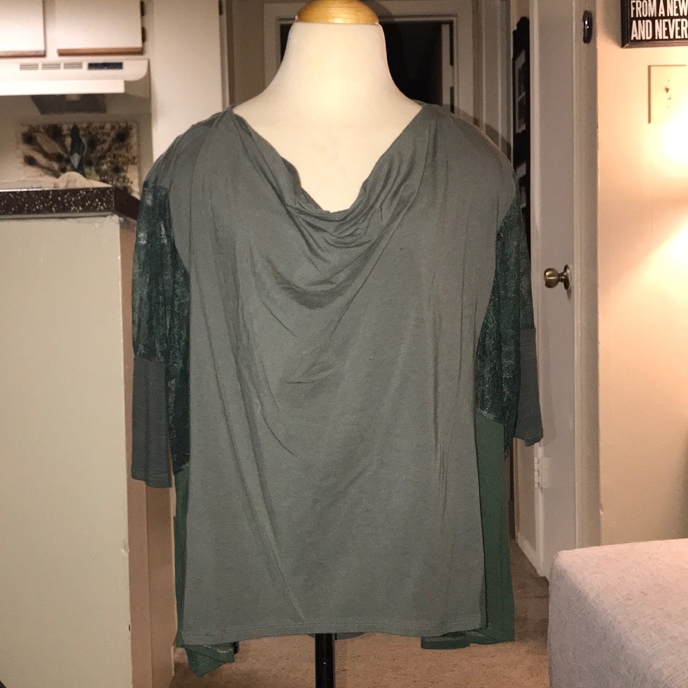 Ella Moss olive green lace and cotton top